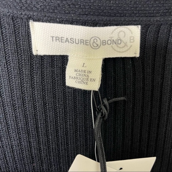 Treasure & Bond Dress V Neck Midi Sweater Ribbed Dress Black Size Large - Picture 6 of 9